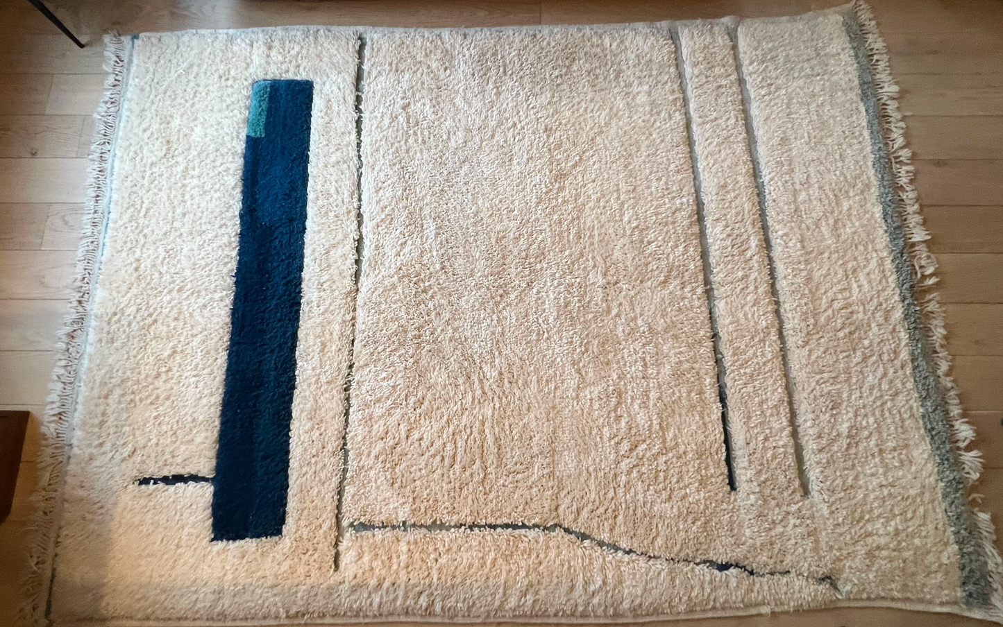 Tapis Beni Ouarain Crème et bleu