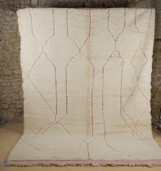 Tapis Beni Ouarain Crème et rose