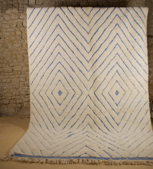 Tapis Beni Ouarain Creme avec losange bleu