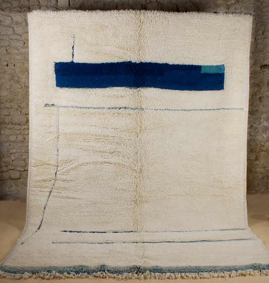 Tapis Beni Ouarain Crème et bleu