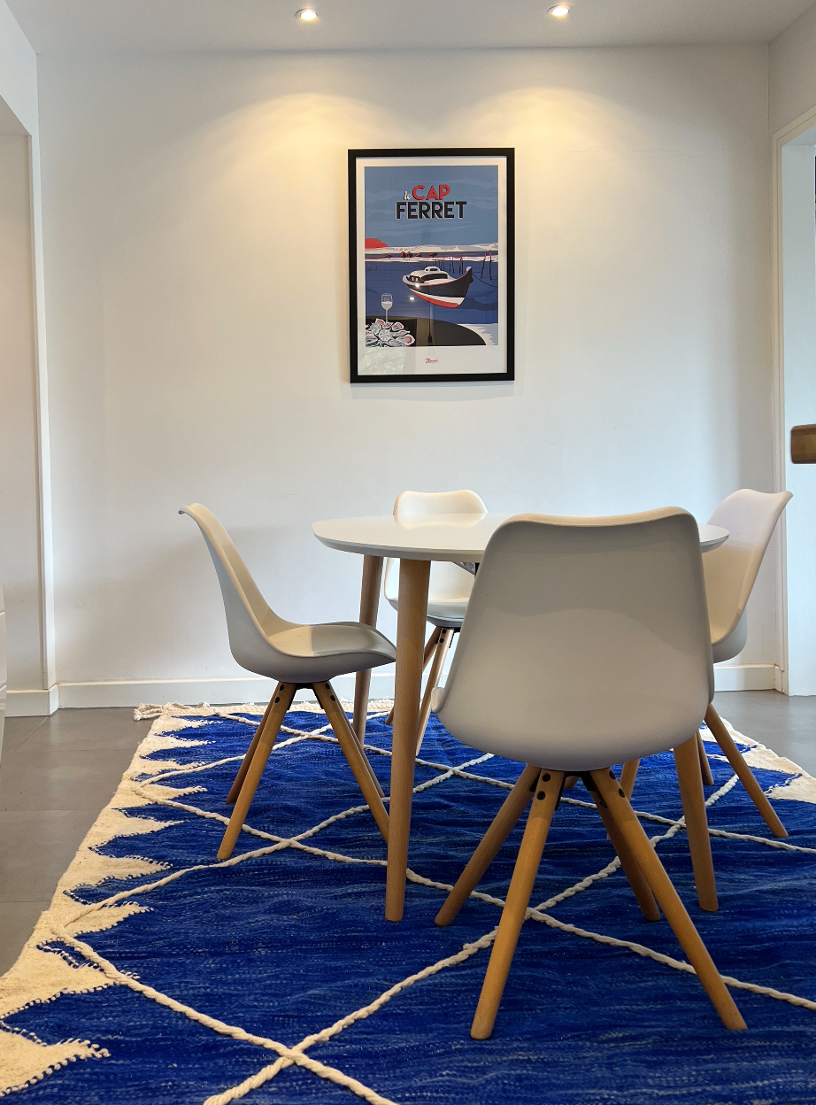 Tapis Kilim Zanafi Bleu – Motif Losanges en Corde Blanche (3x2m)